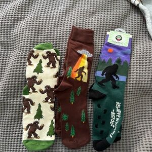 Bigfoot Themed Socks - Green, Brown, Black